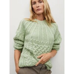 MNG Mango Sage Green Cable Knit‎ Crewneck Sweater Women's Size Small